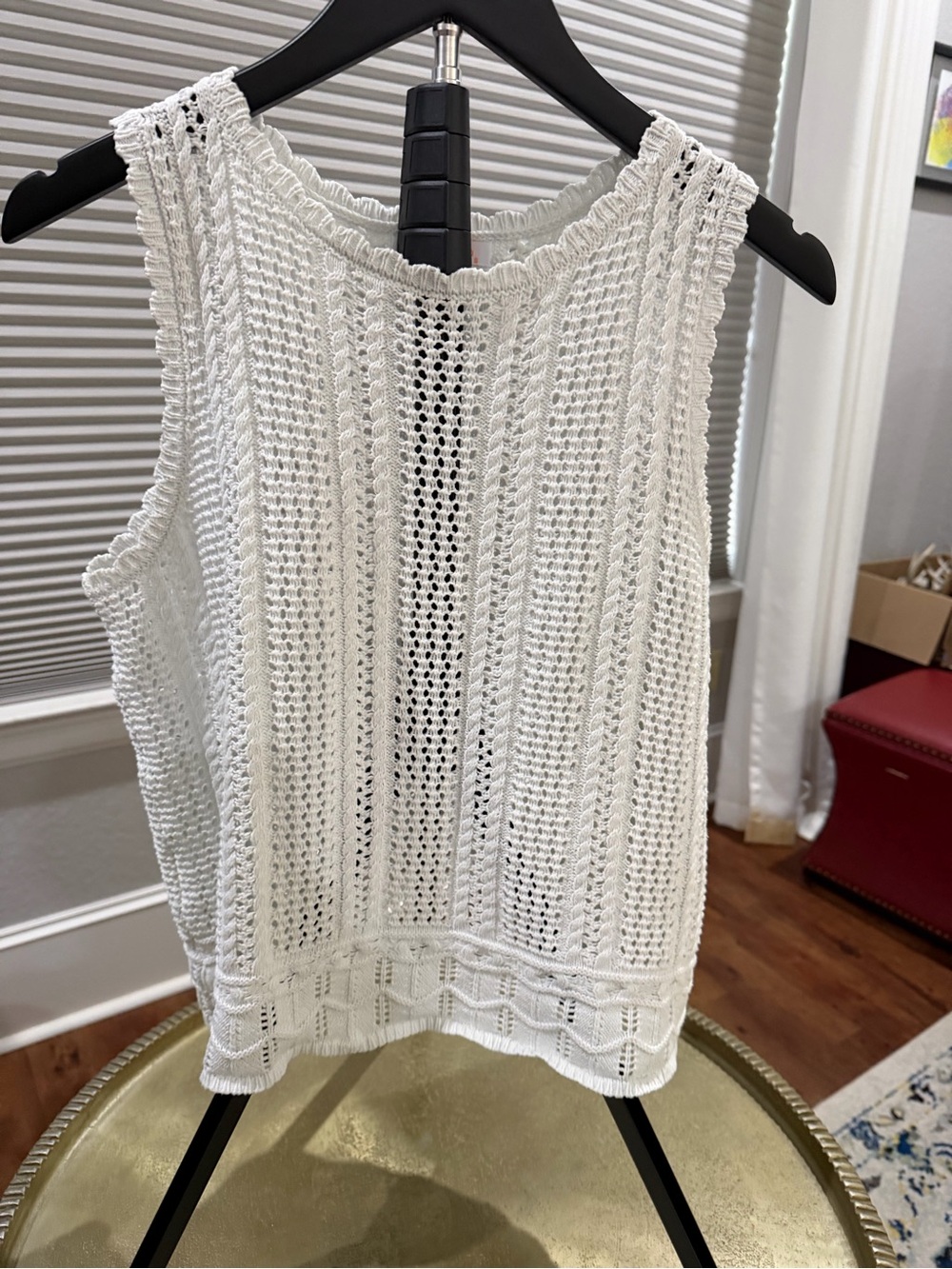 White Crochet Knit Tank Top - Classic Sleeveless Summer Layer